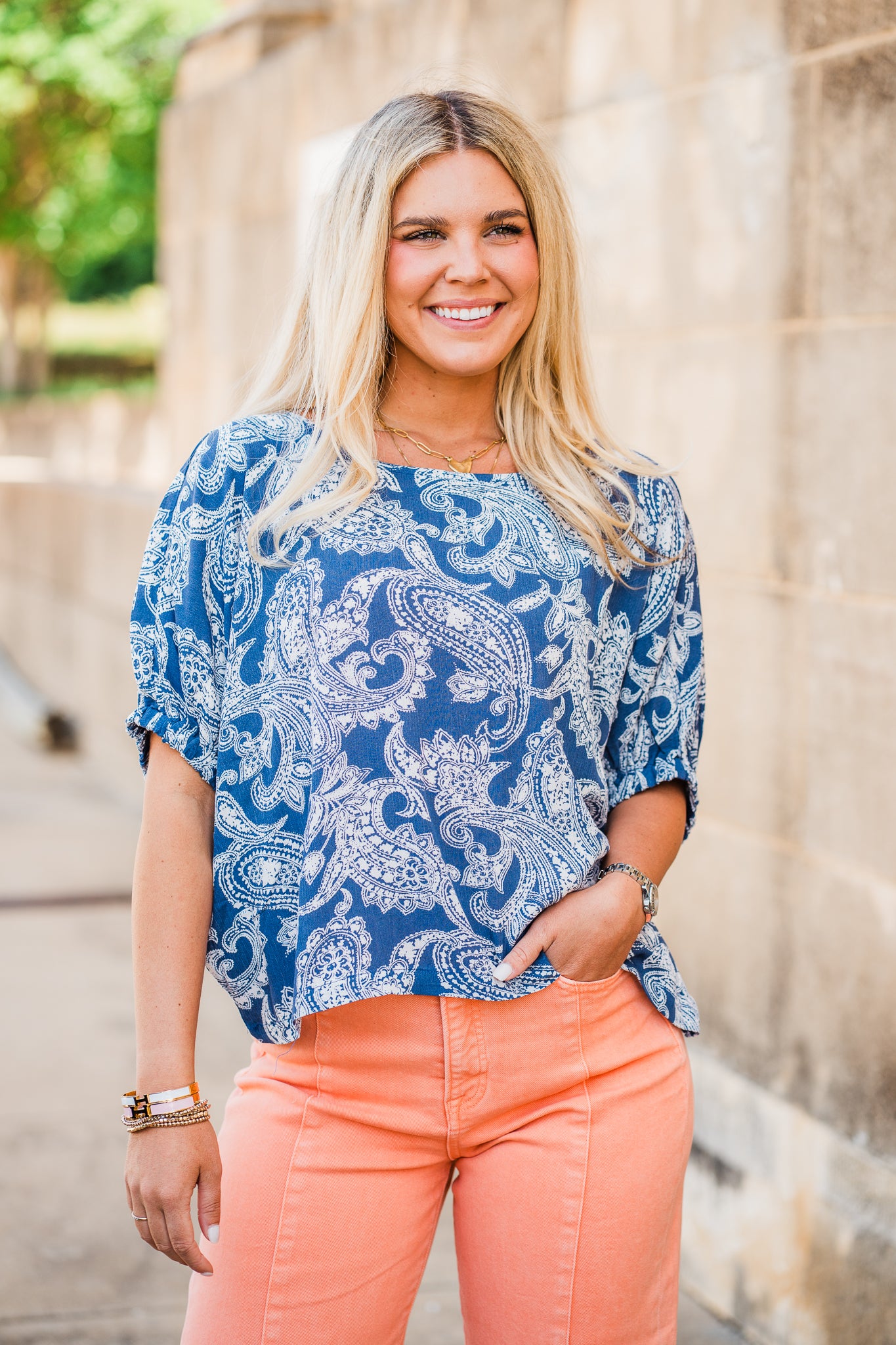 Navy Paisley Printed Dolman Sleeve Top – Orchard Ave Boutique