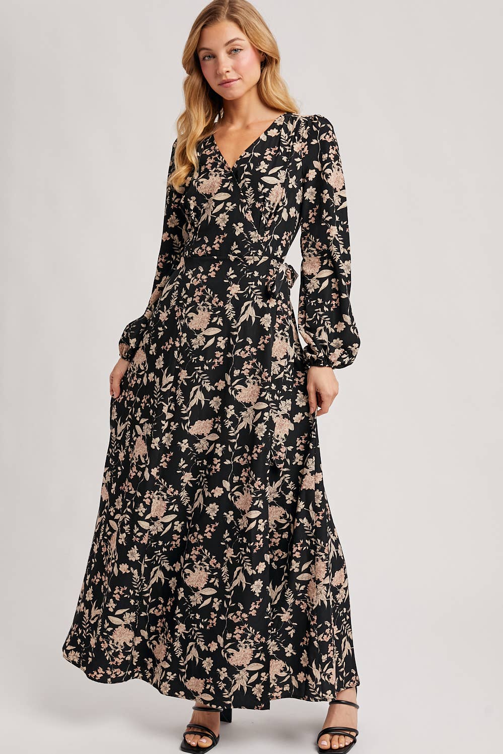 Black Floral Wrap Maxi Dress Small