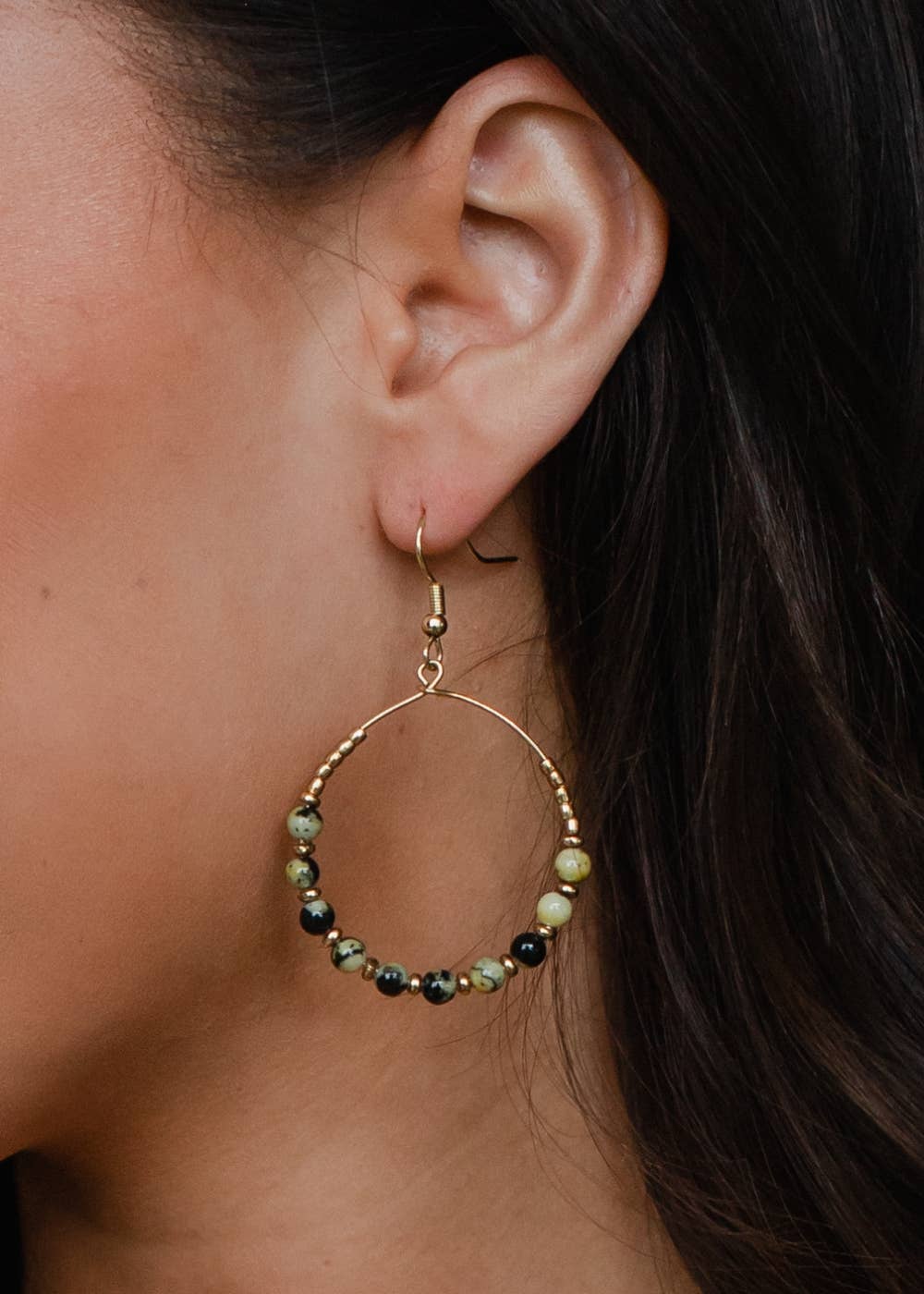 Gold Wire Dangle Hoop Earrings  - Lt. Green