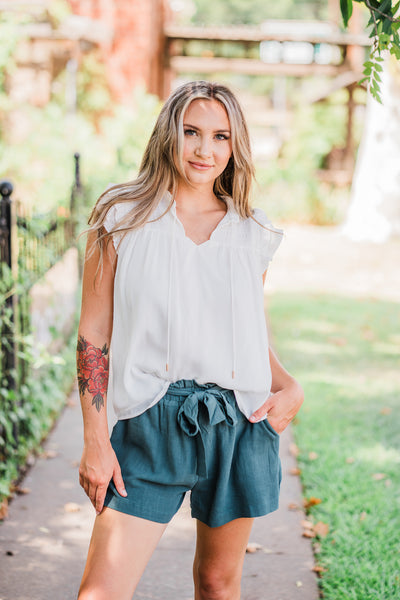Deep Green Paper Bag Tie Waist Shorts