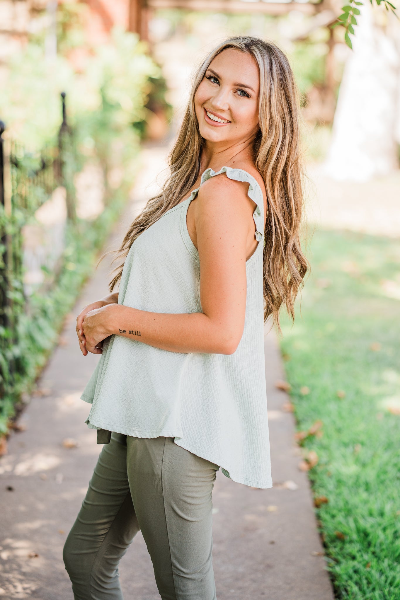 Sage Textured Knit Button Cami Top