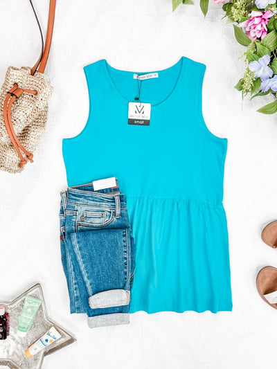 IN STOCK Renee Ruffle Tank - Ocean Blue