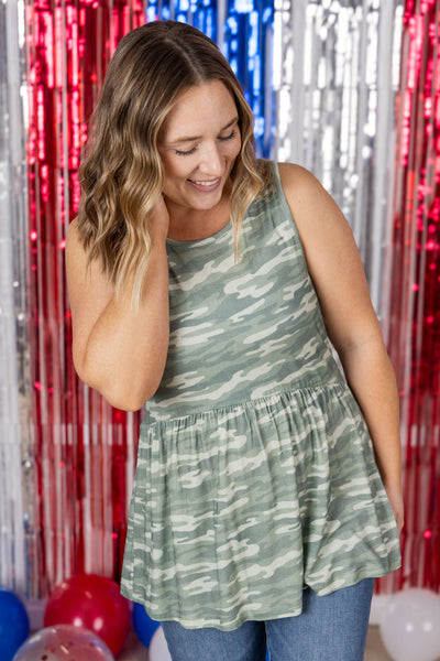 IN STOCK Renee Ruffle Tank Top - Camo