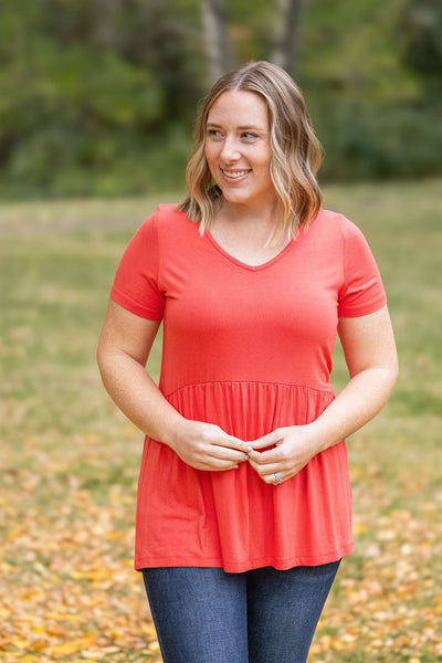 IN STOCK Sarah Ruffle Short Sleeve - Deep Coral | Women's Top