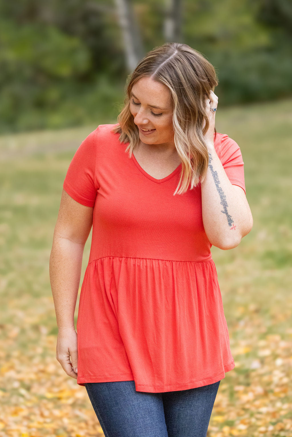 IN STOCK Sarah Ruffle Short Sleeve - Deep Coral | Women's Top