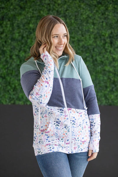 IN STOCK Colorblock Fullzip - Sage, Navy, Floral Paradise