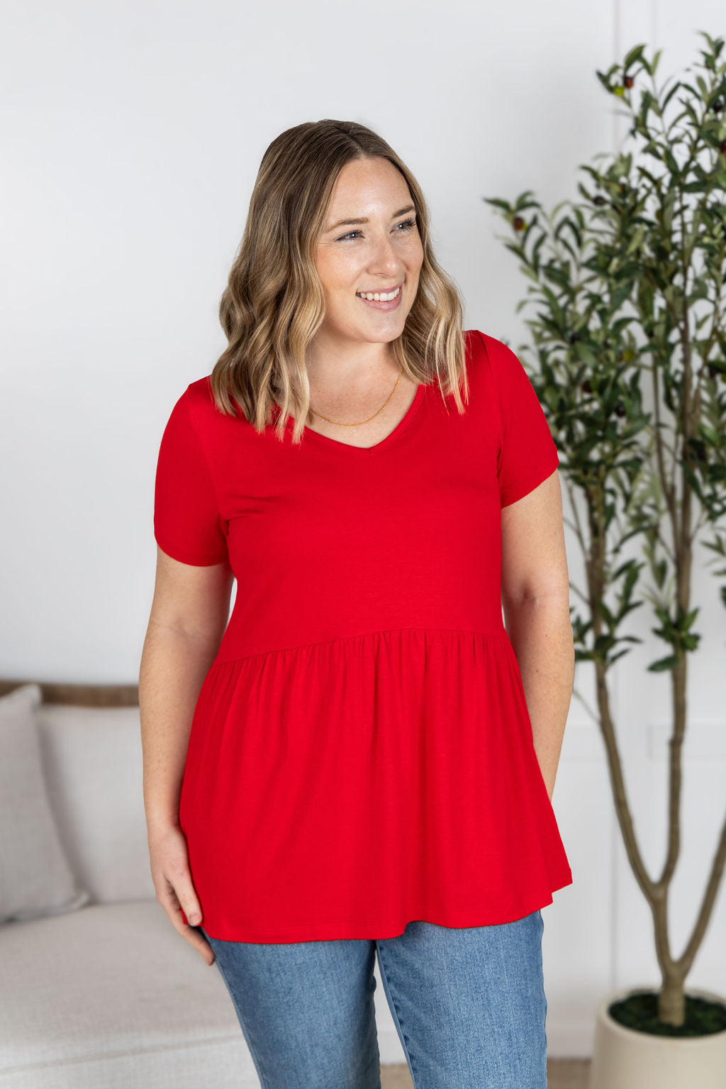 IN STOCK Sarah Ruffle Short Sleeve - Red