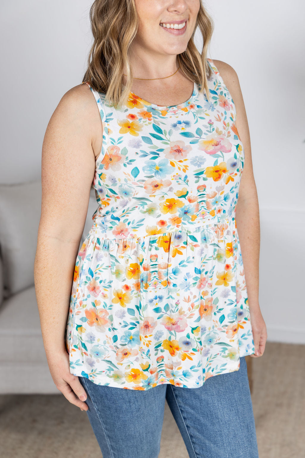 IN STOCK Renee Ruffle Tank Top - Watercolor Floral