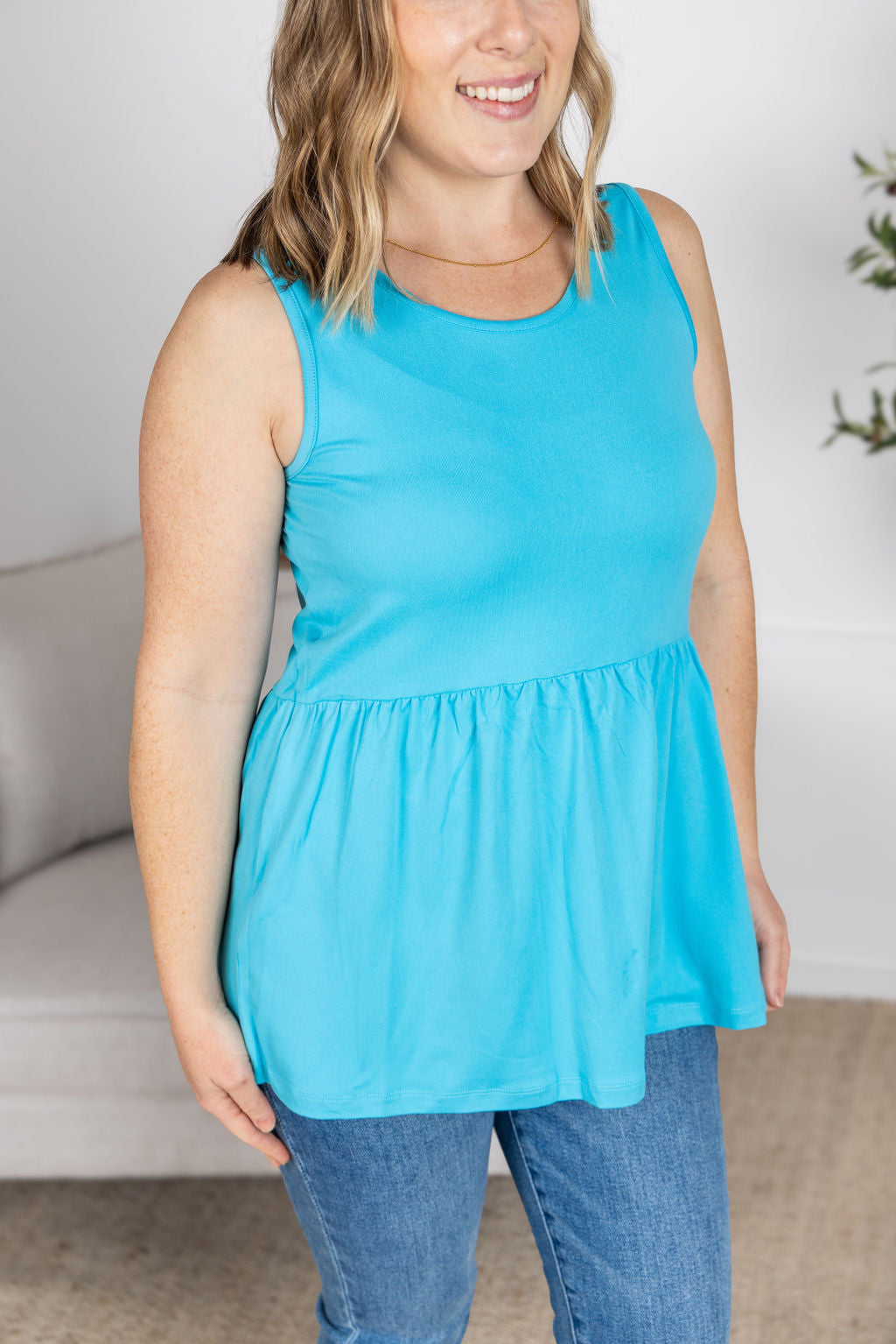 IN STOCK Renee Ruffle Tank - Ocean Blue