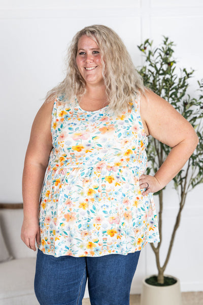 IN STOCK Renee Ruffle Tank Top - Watercolor Floral
