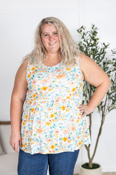 IN STOCK Renee Ruffle Tank Top - Watercolor Floral