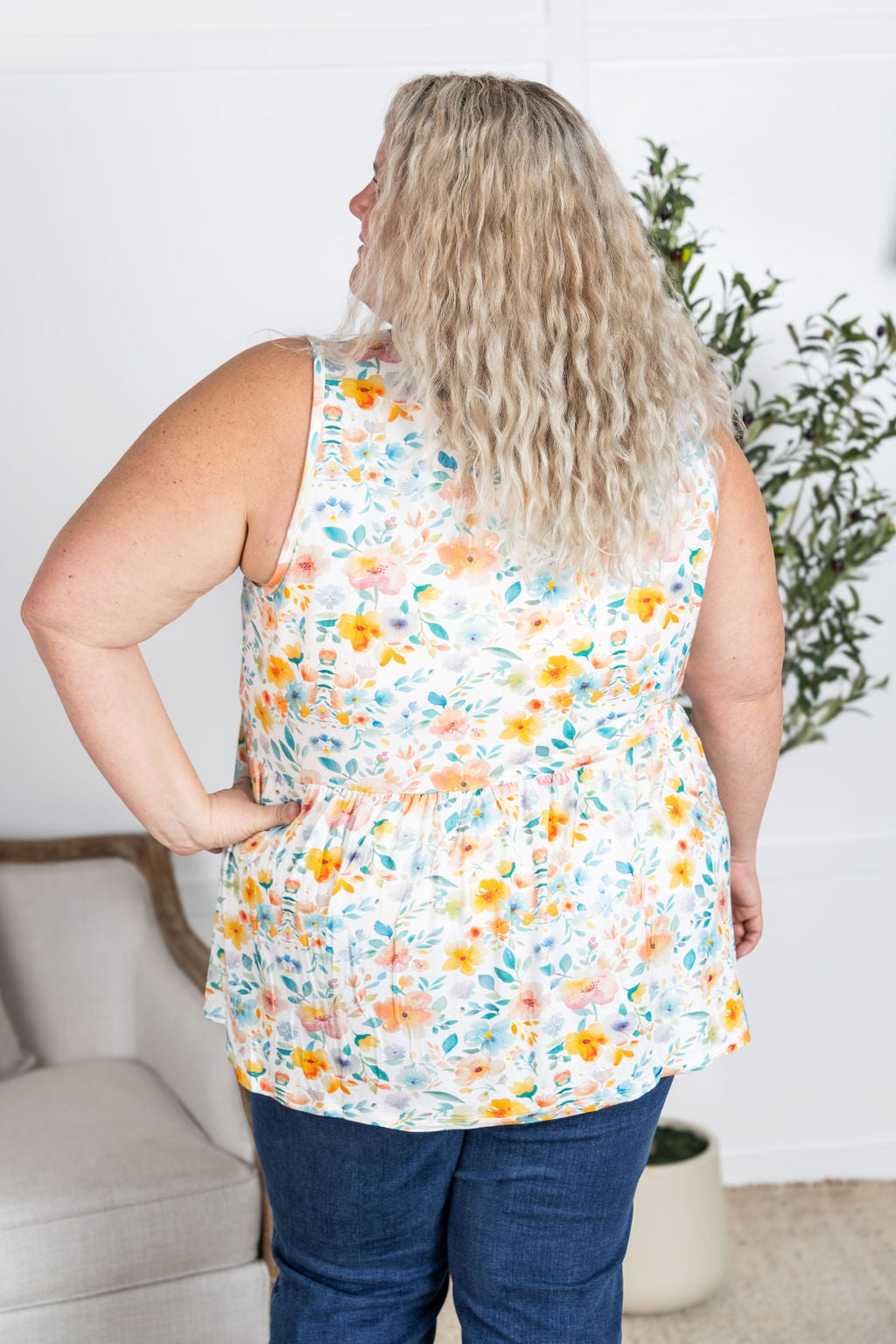 IN STOCK Renee Ruffle Tank Top - Watercolor Floral