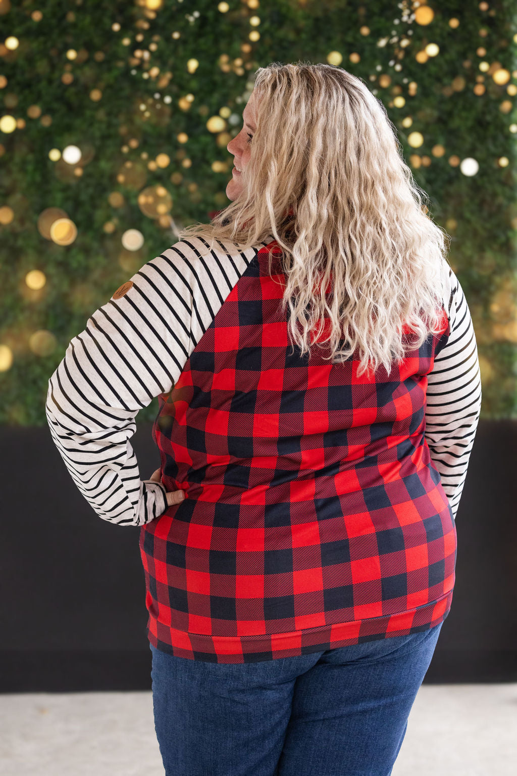 IN STOCK Zoey ZipCowl - Buffalo Plaid and Oatmeal Stripes