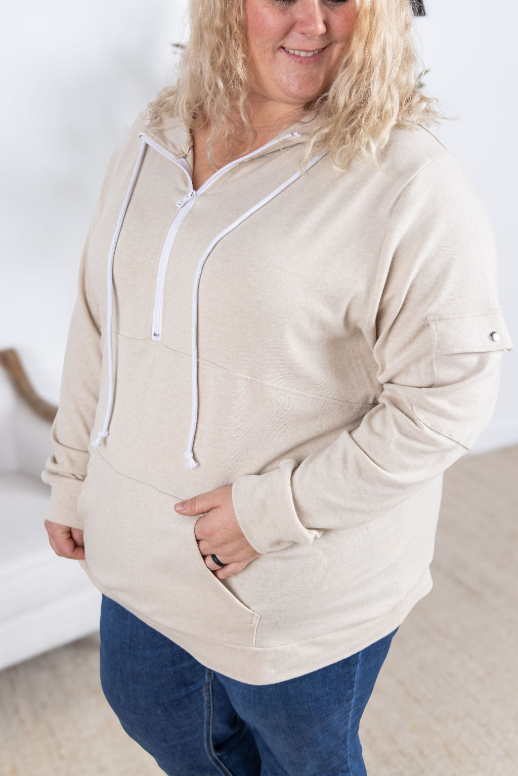 IN STOCK Pixie Pocket Halfzip Hoodie - Oatmeal