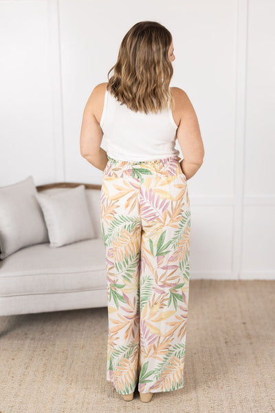 IN STOCK Presley Palazzo Pants - Mauve and Green Palm