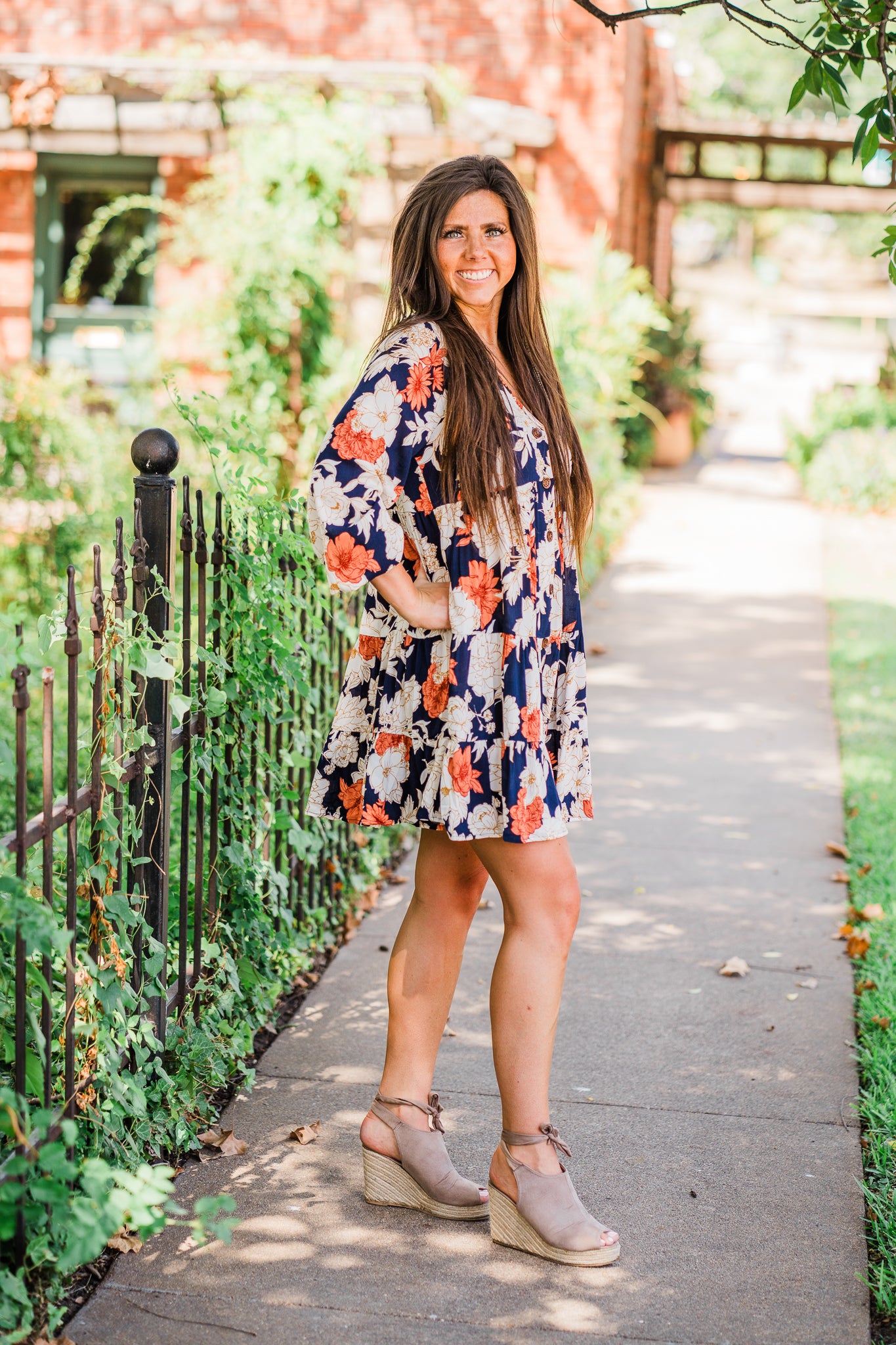 Navy Floral V-Neck Tiered Mini Dress