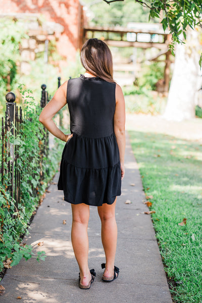 Black Buttonfront Sleeveless Mini Dress