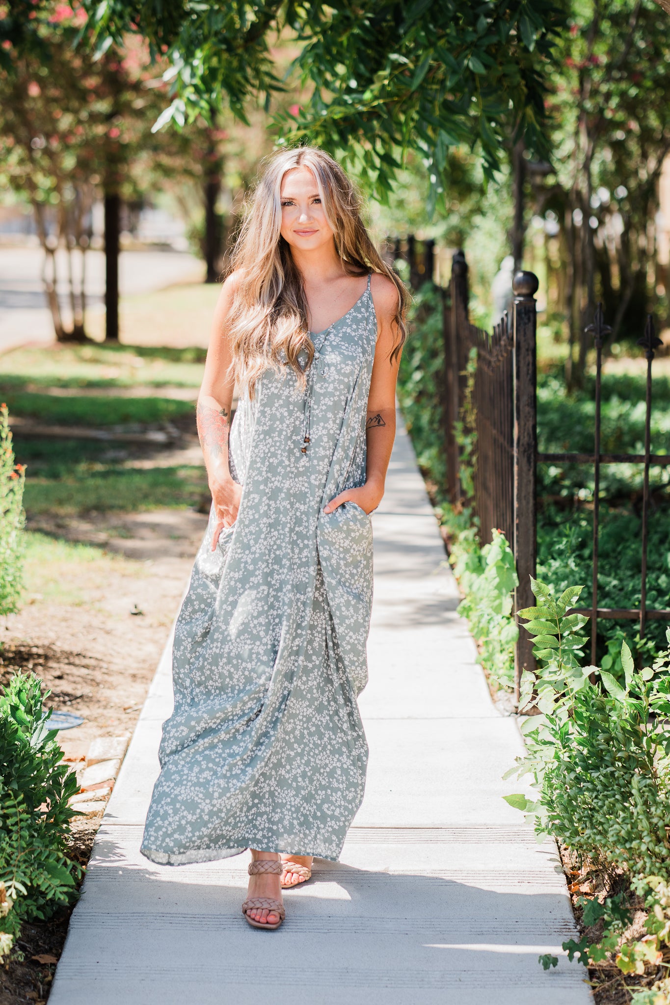 Sage Printed Challis Floral Maxi Dress