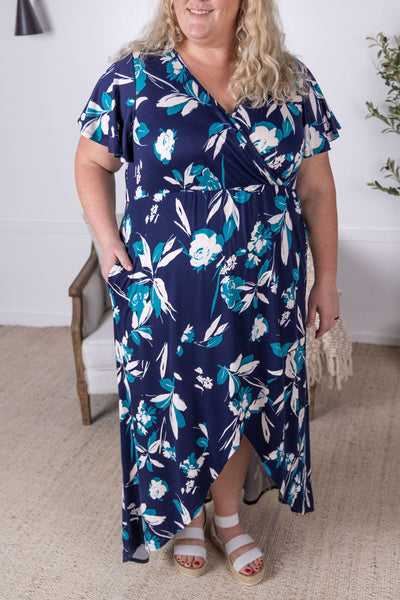 IN STOCK Harley High-Lo Dress - Navy and Teal Floral