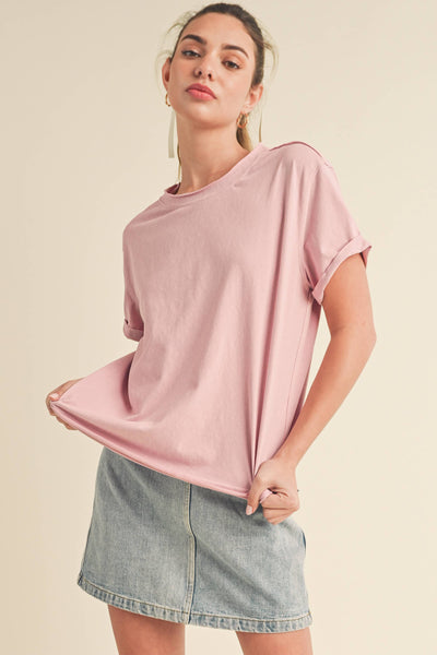 8314DN Mali Baby Tee Short Sleeve Top: Rose / Contemporary / M