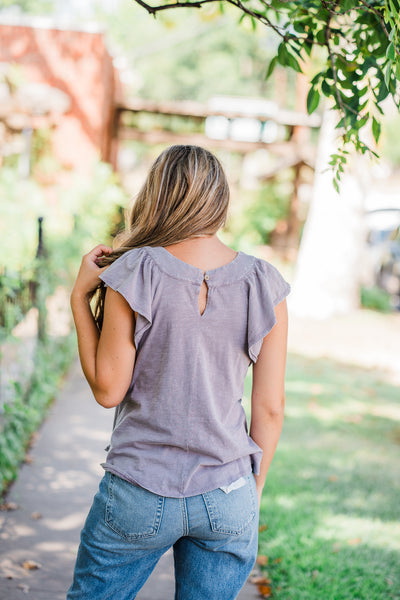 Dusty Grey/Purple Wing Sleeve Knit Top