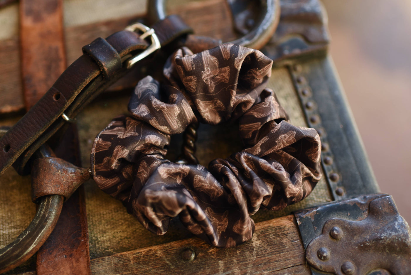 Western Saddle in Arena Brown Scrunchie Cowgirl Hair Accessory - Stocking Stuffer Gift