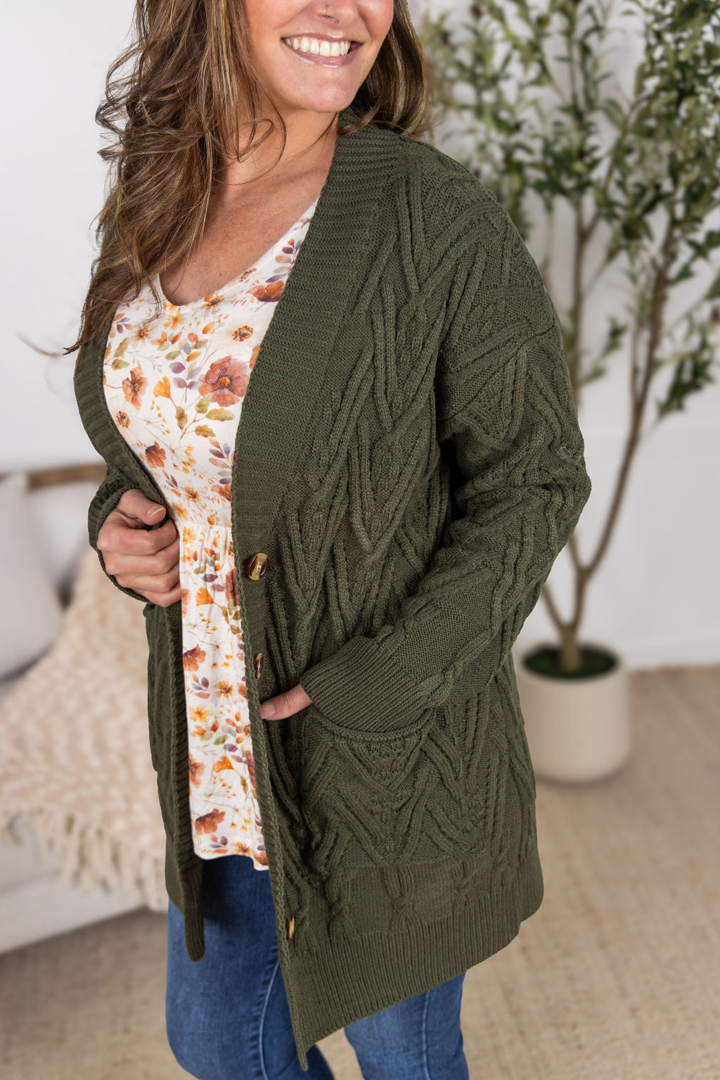 IN STOCK Brooks Button Sweater Cardigan - Olive