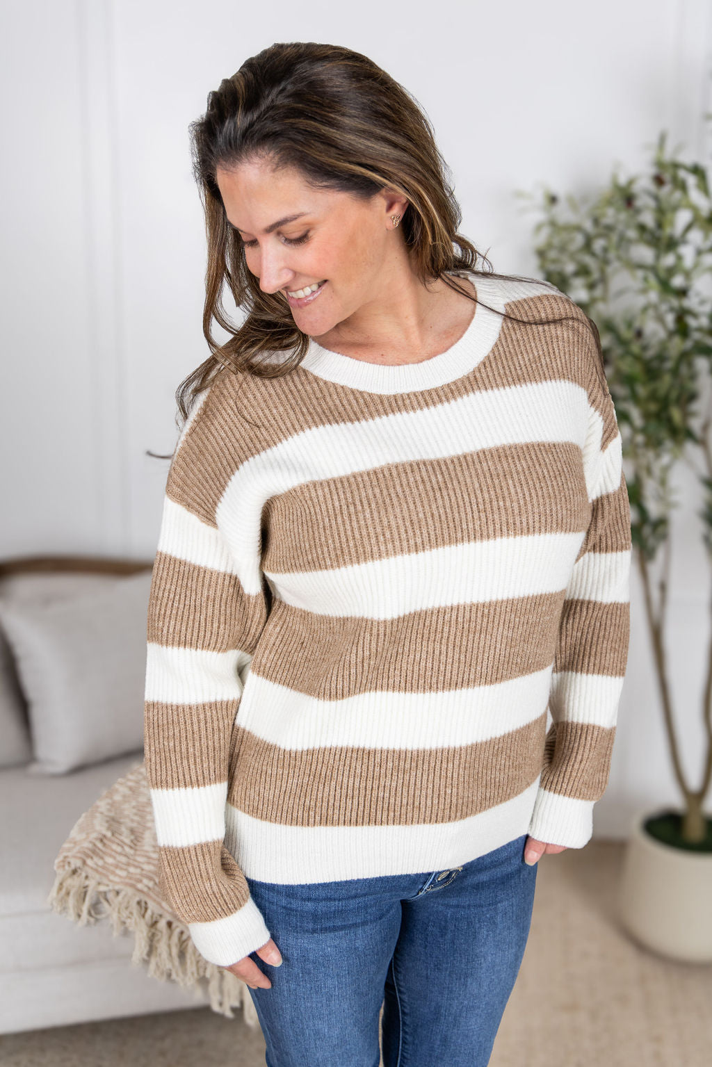 IN STOCK Tan and Ivory Stripe Sweater