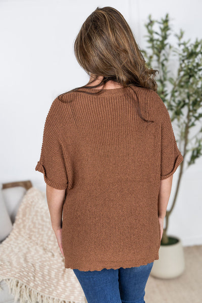IN STOCK Annie Open Knit Top - Brown