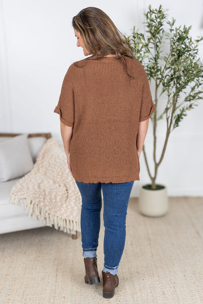 IN STOCK Annie Open Knit Top - Brown
