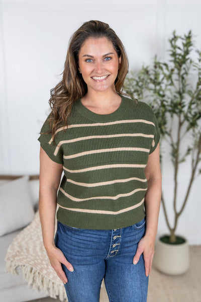 IN STOCK Striped Sweater Top - Olive
