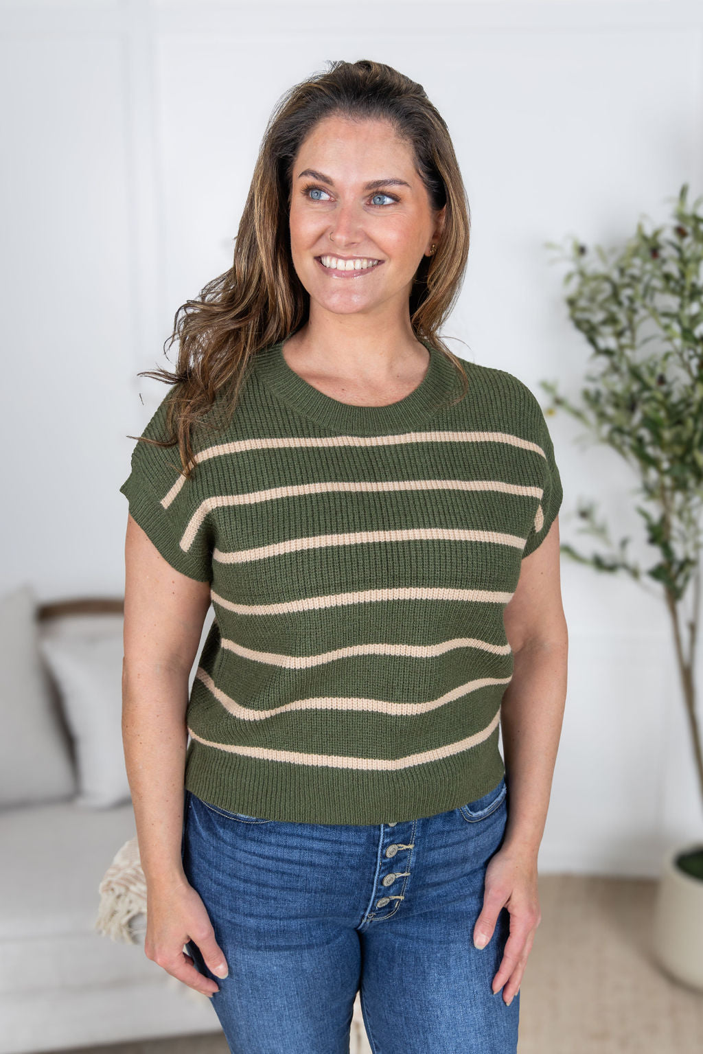 IN STOCK Striped Sweater Top - Olive