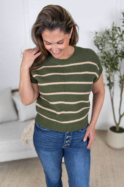 IN STOCK Striped Sweater Top - Olive