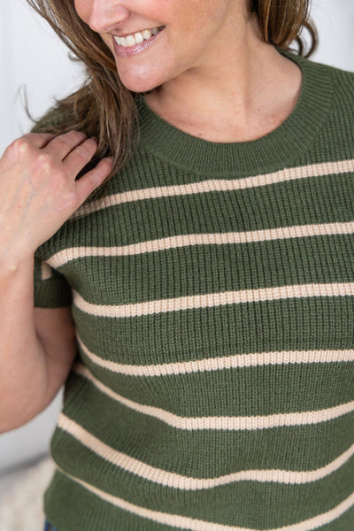 IN STOCK Striped Sweater Top - Olive