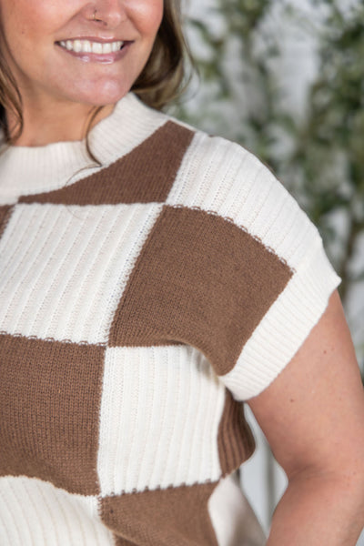IN STOCK Checkered Sweater Top - Mocha