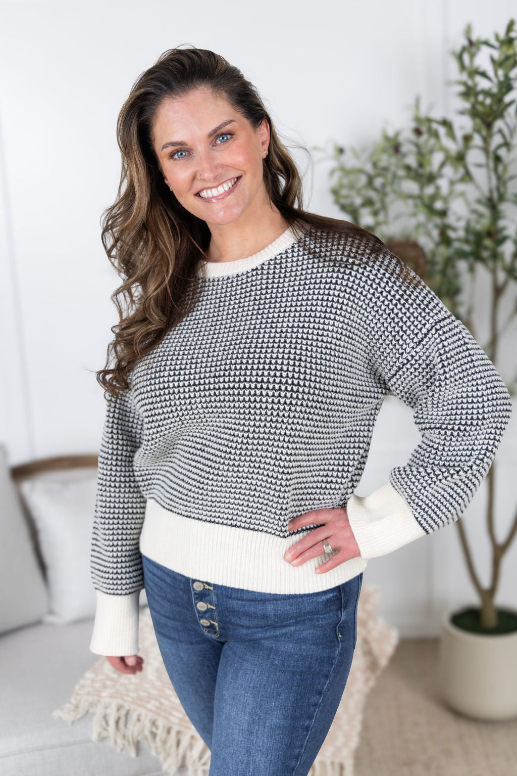 IN STOCK Charlotte Sweater - Black and Cream