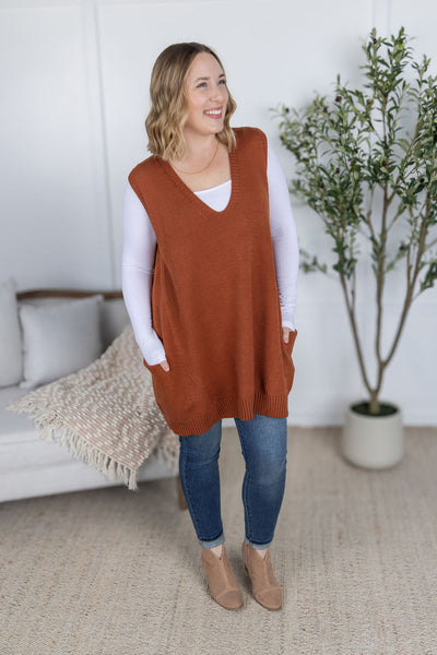 IN STOCK Tunic Sweater Vest - Rust