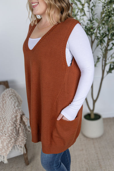 IN STOCK Tunic Sweater Vest - Rust