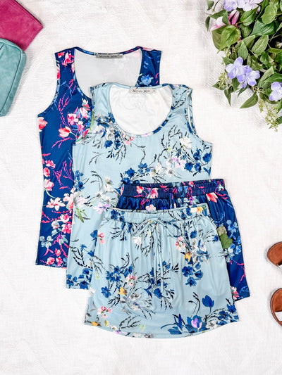 IN STOCK Luxe Crew Tank - Navy Floral Bliss