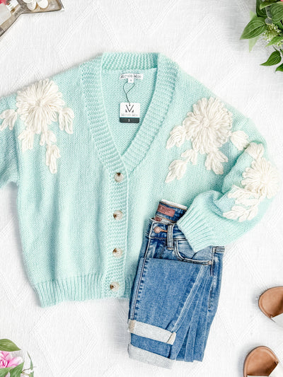 IN STOCK Mint and Tan Floral Cardigan