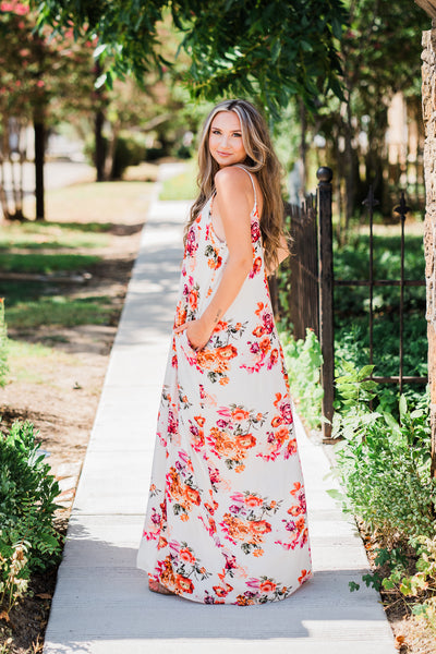 Cream and Pink Floral Maxi