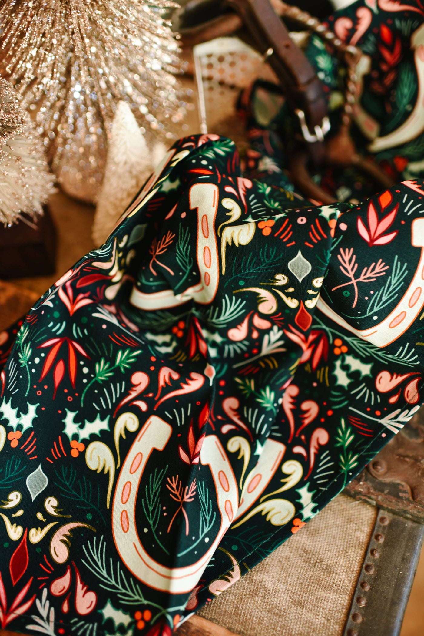 Holly Horseshoe Christmas Tea Towel - Holiday Gift