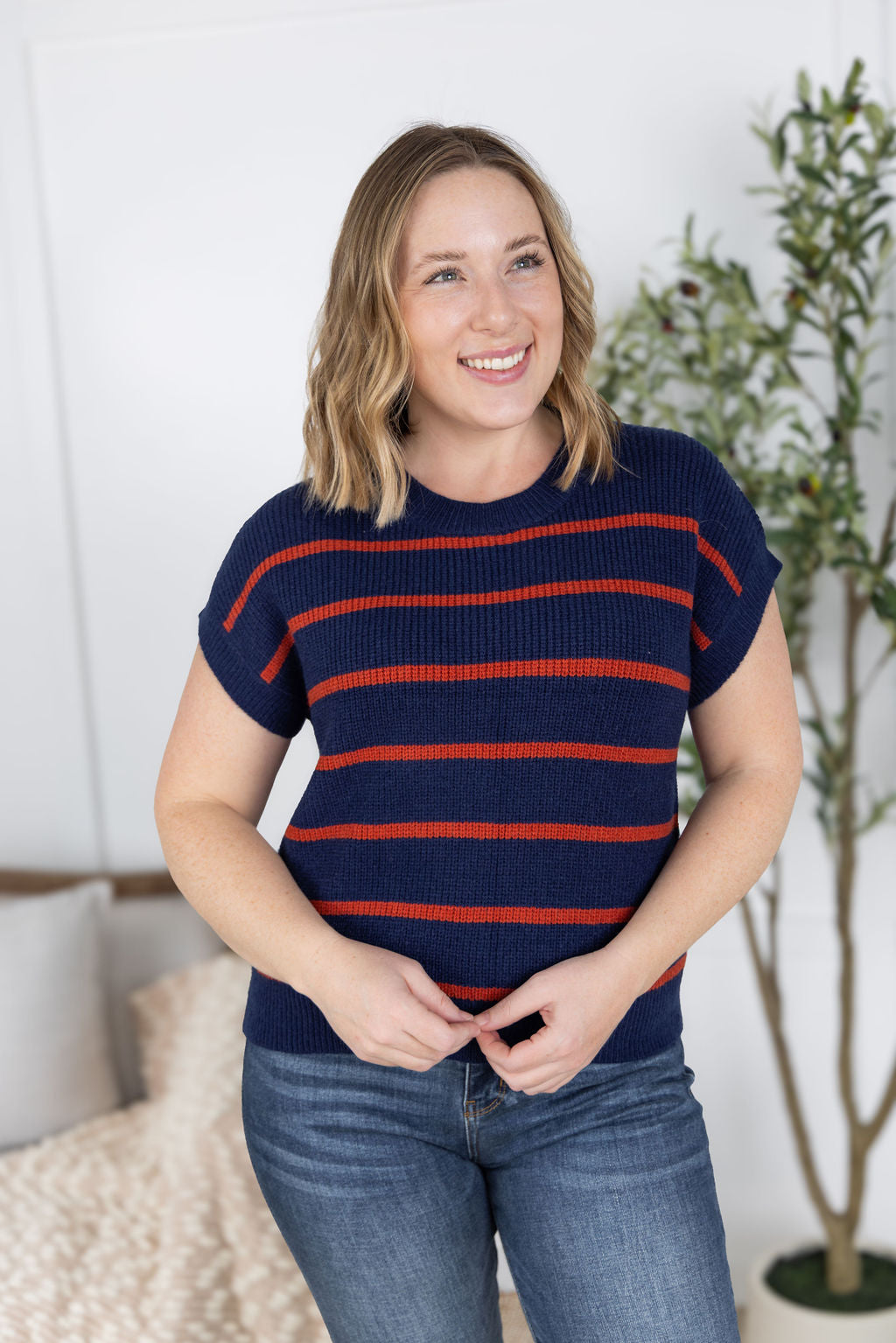 IN STOCK Striped Sweater Top - Navy