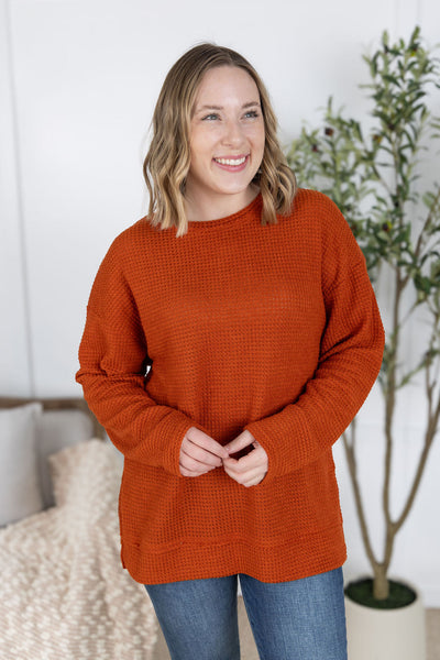 IN STOCK Waffle Knit Long Sleeve Top - Pumpkin