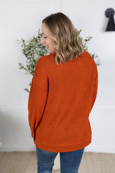 IN STOCK Waffle Knit Long Sleeve Top - Pumpkin