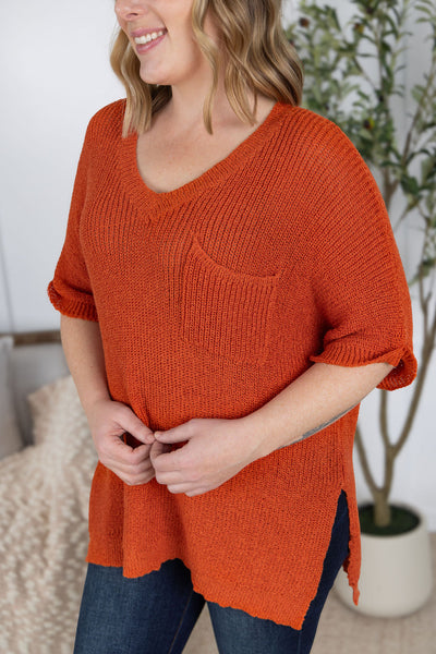 IN STOCK Annie Open Knit Top - Pumpkin