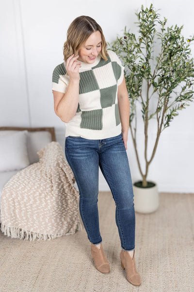 IN STOCK Checkered Sweater Top - Sage