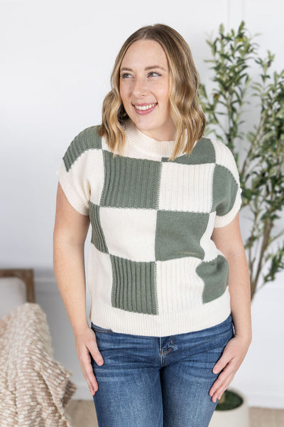 IN STOCK Checkered Sweater Top - Sage