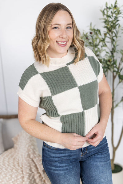 IN STOCK Checkered Sweater Top - Sage