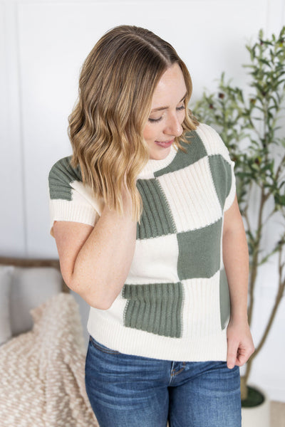 IN STOCK Checkered Sweater Top - Sage